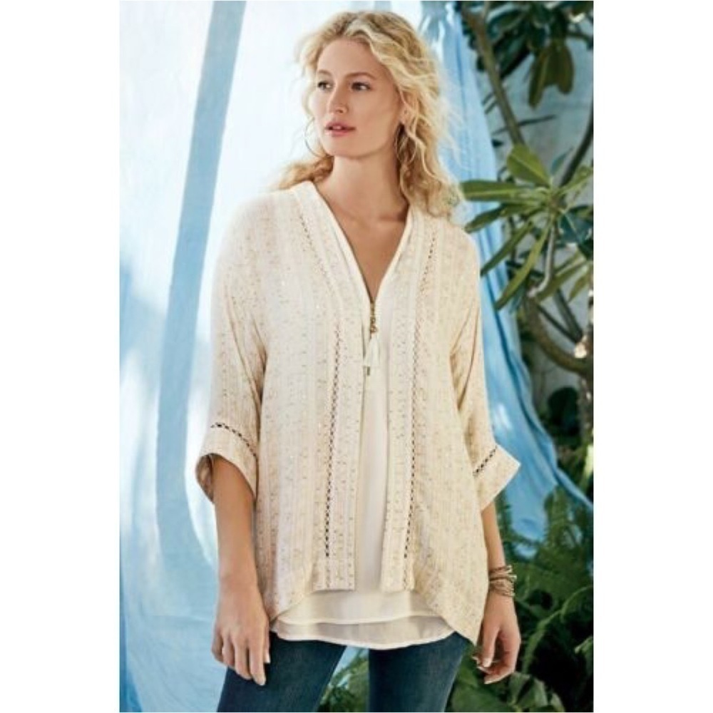 NWT Soft Surroundings Glamour Topper Gold Sequin Open Cardigan Sz S